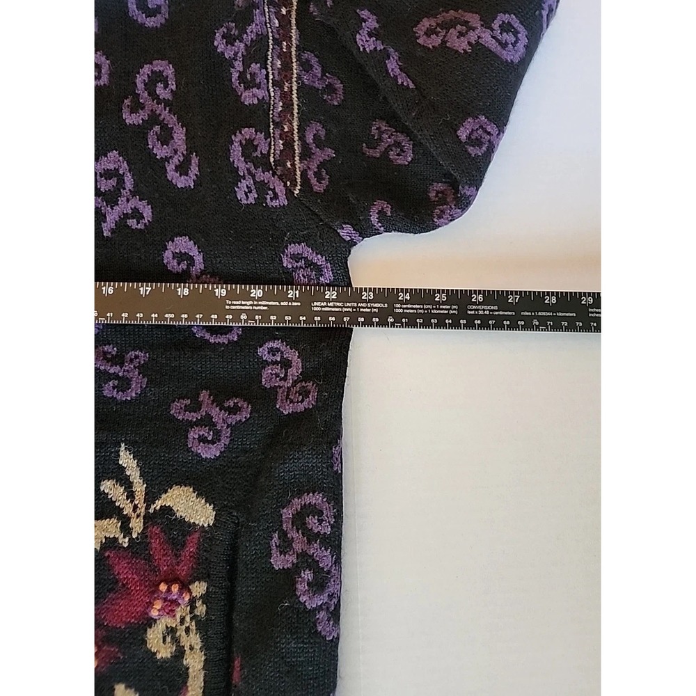 VTG Womens Cardigan Sz PL Black Floral Embroidered Sweater Nordic Scandi Cottage - Picture 7 of 11